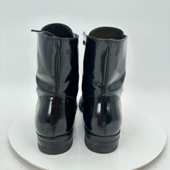 Freda Salvador Women Size 7.5 Black Patent Leather Plain Toe Lace Up Ankle Boot - Picture 5 of 11